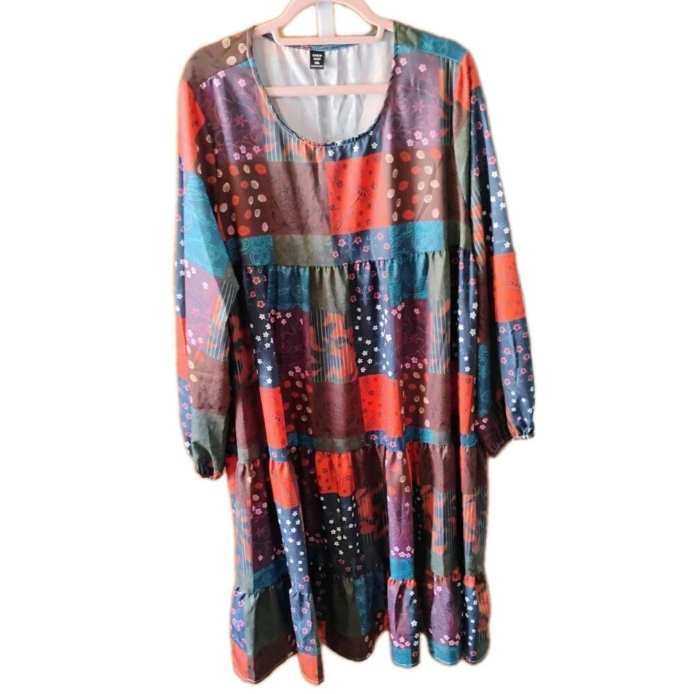 Shein EMERY ROSE NWOT Women's Plus Patchwork Print Smock Dress, Curve 2XL